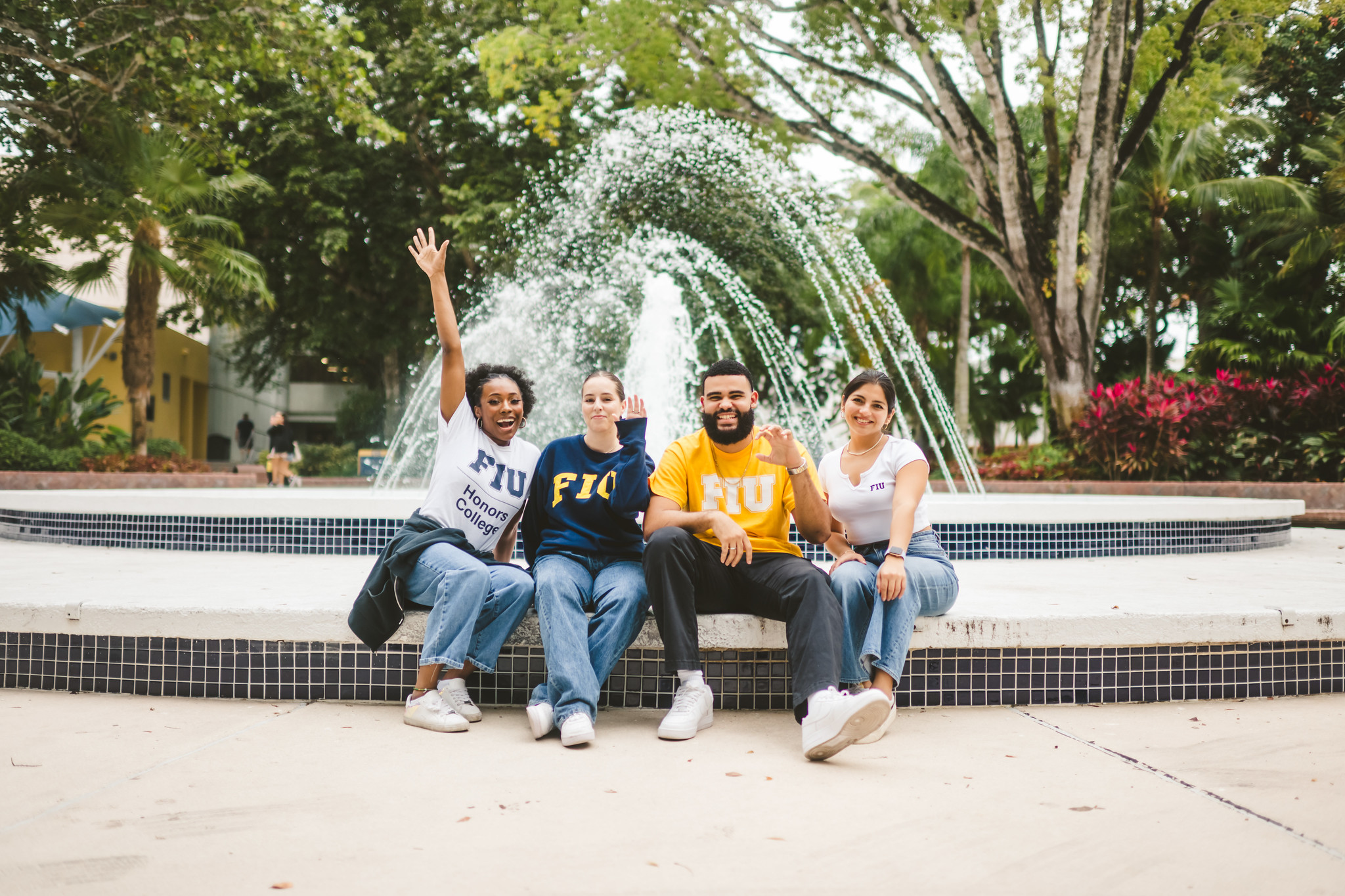 FIU students by the fountain